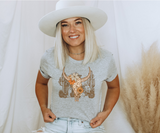 Boho Floral Bull Skull Tee