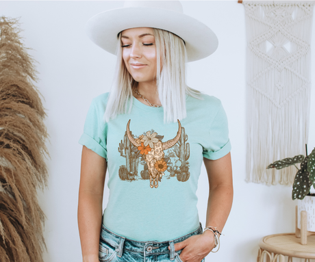 Boho Floral Bull Skull Tee